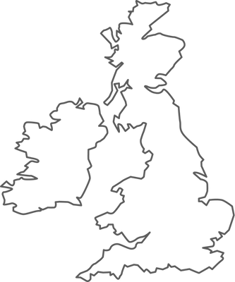 UK map city vector by thin black outline.